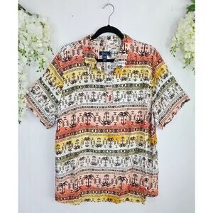 Denim & CO d&co Beach Camp Shirt Mens 2X Tropical Palm Cabana Resort Hawaiian